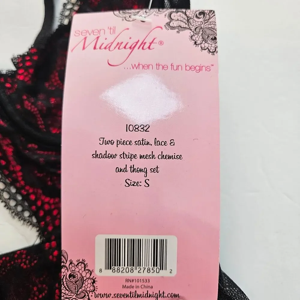 Seven 'til Midnight Starstruck Satin Lace Shadow Stripe Mesh Chemise Women Small